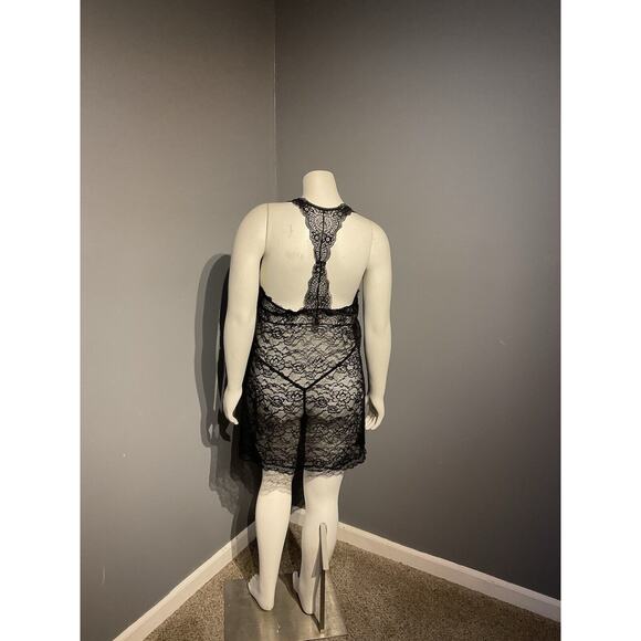 cacique lingerie Babydoll Dress And Thong Panties Black Lace Size 18/20 Sexy - Picture 3 of 9